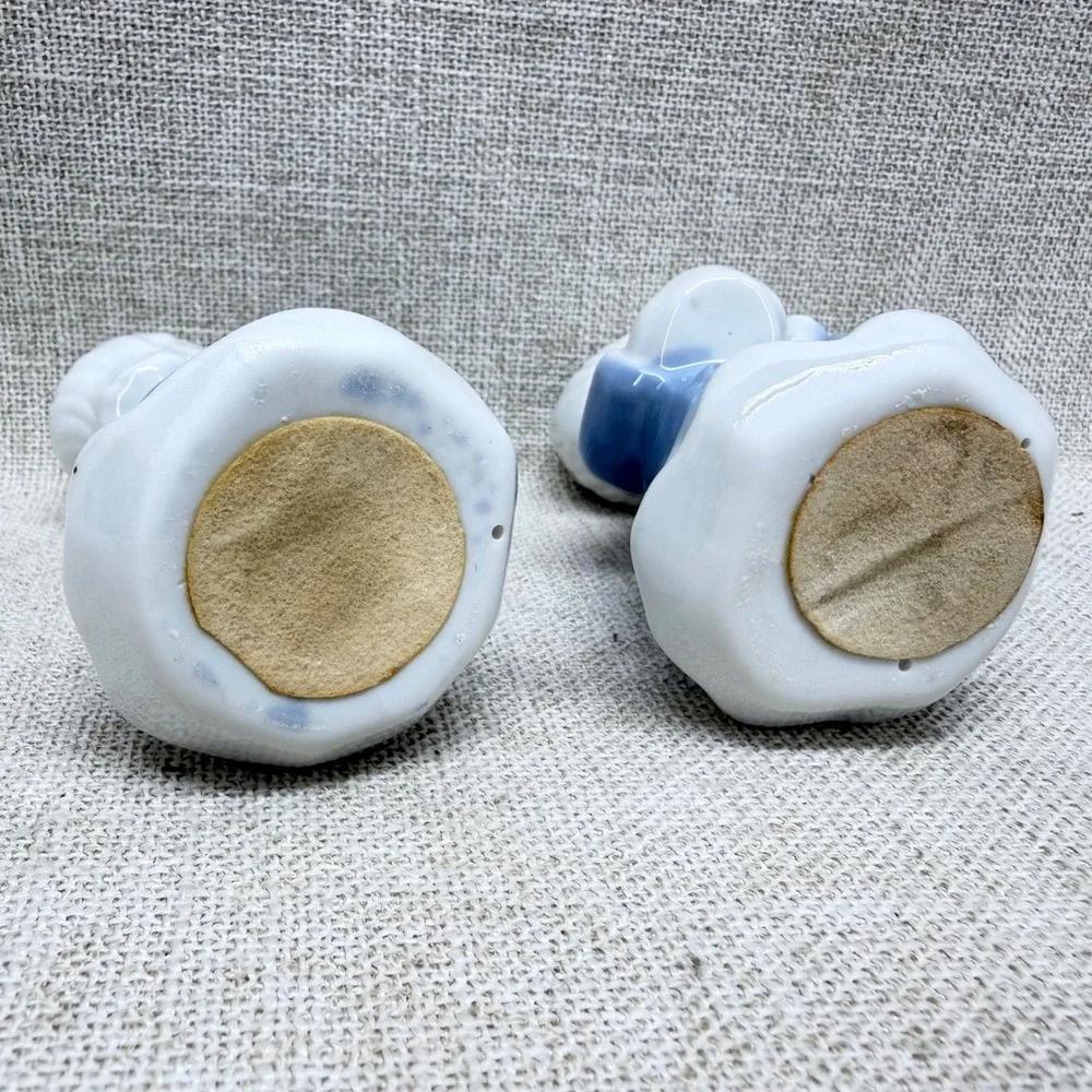 Vintage Blue White Ceramic Choir Boy Girl Figurines Candle Holder Set of 2